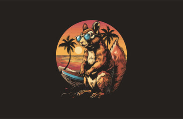Squirrel beach logo vector icon illustration.