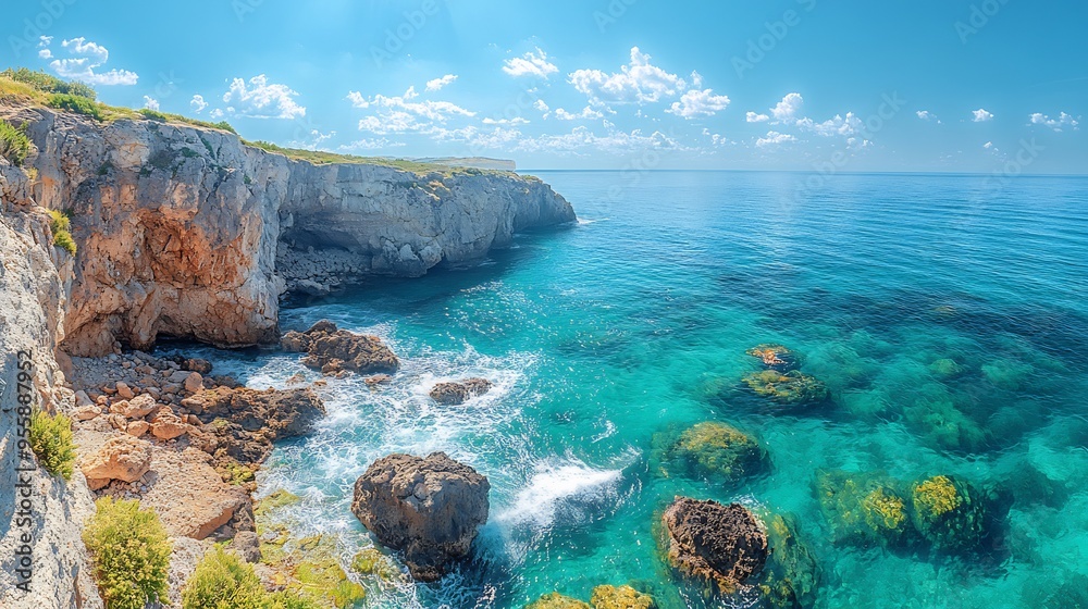 Canvas Prints stunning view a seaside cliff overlooking the ocean waves crashing on rocks