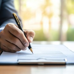 Professional working on debt negotiation paperwork, debt settlement concept