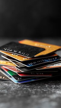 Stack of credit cards with high interest rates, symbolizing consumer debt