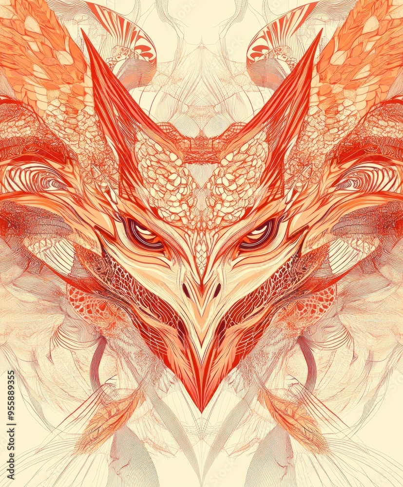 Poster A stylized illustration of a mythical creature with intricate patterns and vibrant colors.