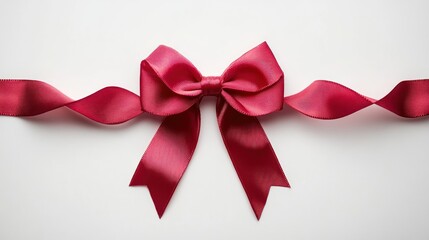 Red Satin Ribbon Bow on White Background