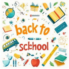 Back to School Illustration with Colorful School Supplies