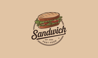 A vintage-style sandwich logo for a fast food restaurant.