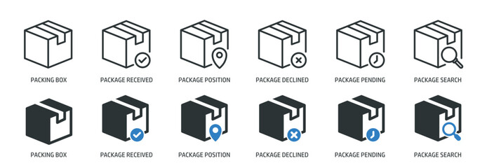 Package, box line and glyph solid icons collection. Minimal icon and symbol series vector illustration