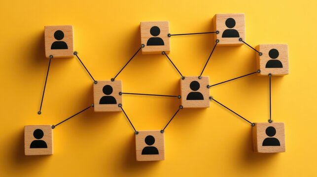 Blocks show people icons connected by lines, illustrating social and business relationships