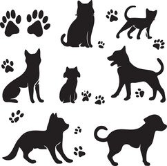 Dog and Cat Paw Silhouette black vector
