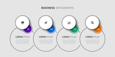 Business Infographic Template with Circle Label Thin Line 4 Numbers and Icon for Presentation