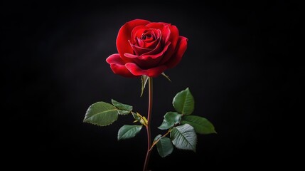 A single red rose isolated on a dark background 