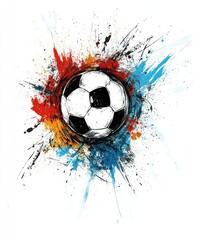 A dynamic illustration of a soccer ball surrounded by colorful splashes.