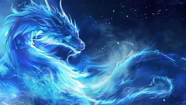 Majestic ice dragon soaring through a starry night sky, perfect for fantasy and magical designs.