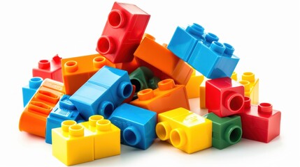 Naklejka premium Colorful plastic building blocks suitable for creative thinking for children on a white background.