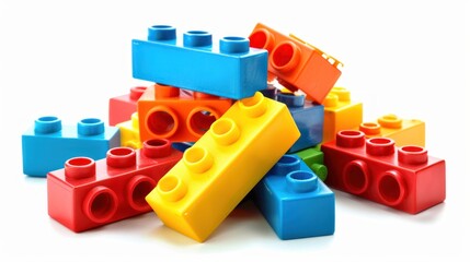 Naklejka premium Colorful plastic building blocks suitable for creative thinking for children on a white background.