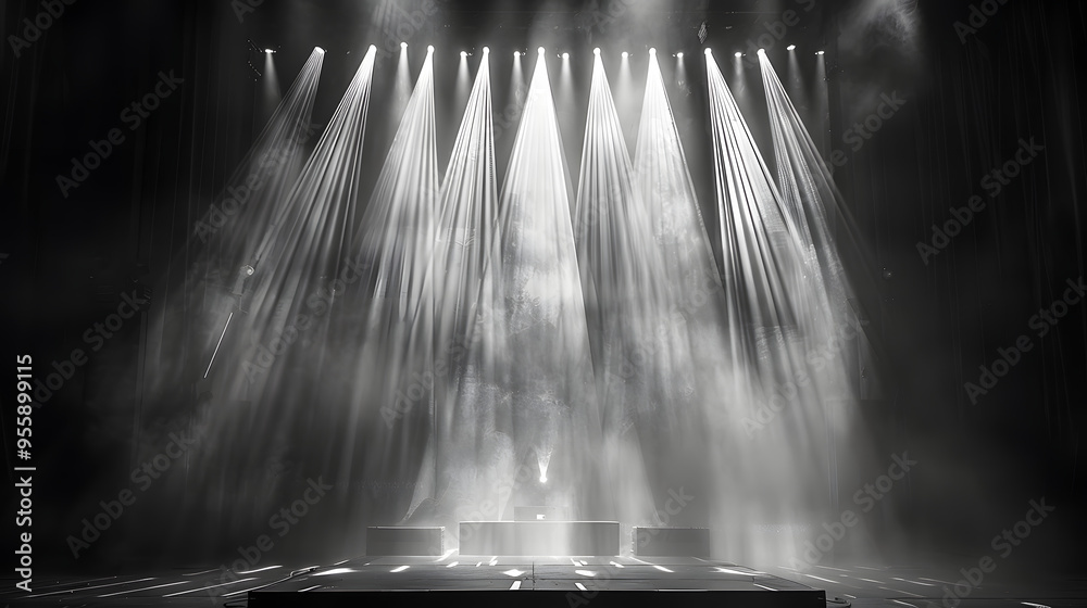 Wall mural spotlights creating a grid of light on the stage