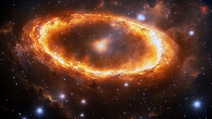 Galactic ring of fire forms after a headon collision sparking intense star formation in a rare celestial display