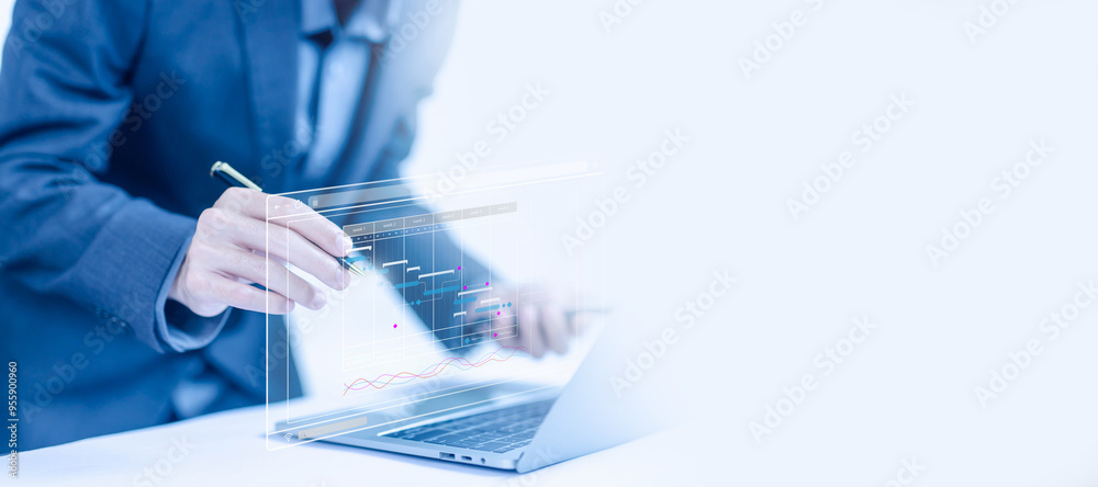 Fototapete schedule plan management work update and workflow. project planner in software concept. updating and managing milestones on a timeline Gantt chart in technology online. appointment staff of business