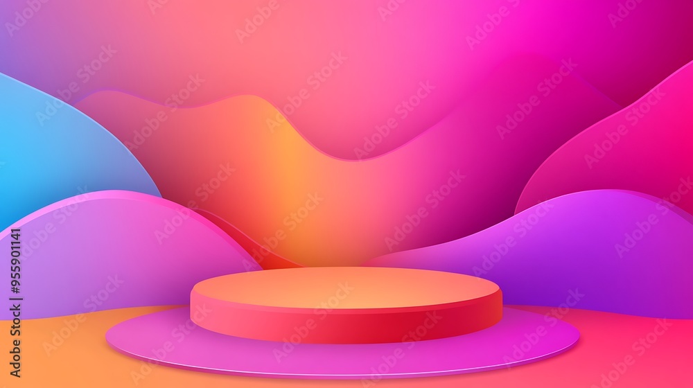 Wall mural abstract 3d platform with colorful gradient background