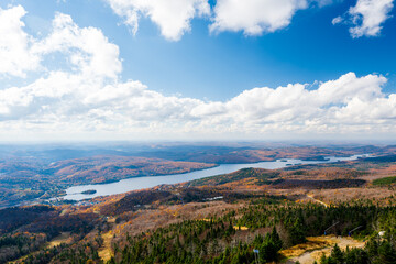 Mont-Tremblant Summit autumn scenery. Laurentian Mountains, Lake Tremblant. Quebec, Canada.