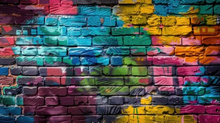 Naklejka premium Colorful brick wall graffiti with artistic urban style for street art