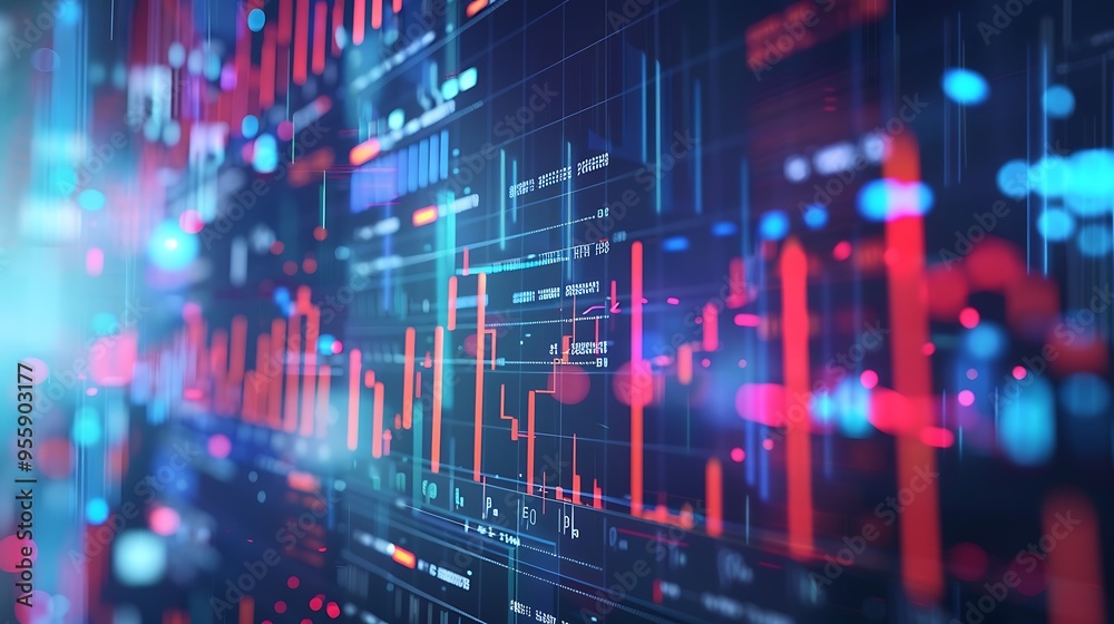Poster vibrant abstract visualization of data with charts and graphs, representing digital information flow