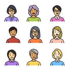 さまざまな中高年の人物アイコンセット