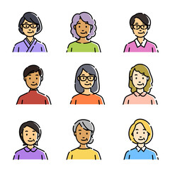 さまざまな中高年のシンプルアイコンセット