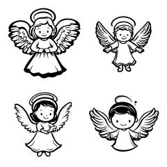 Fototapeta premium Adorable Christmas Angel Illustrations Four Cute Angel Designs for Holiday Projects