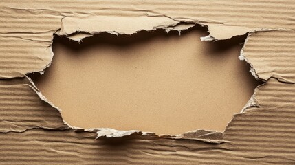 Torn Cardboard with Hole Revealing Beige Background