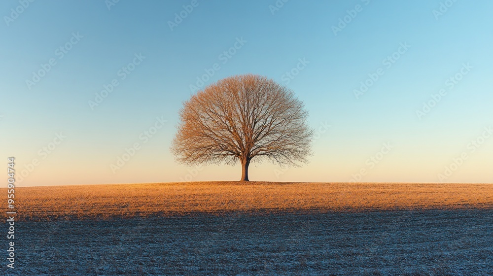 Wall mural Solitary Tree in a Field at Sunset