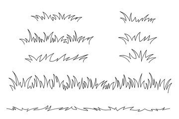 Obraz premium grass line set, cartoon grass doodle