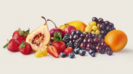 High quality realistic vector set of fruits and berries. Bright colors spread out on a white background.