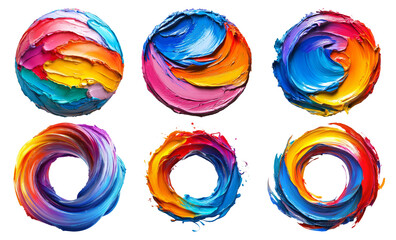 Obraz premium Colorful swirl paint effects set in circular patterns isolated on transparent background
