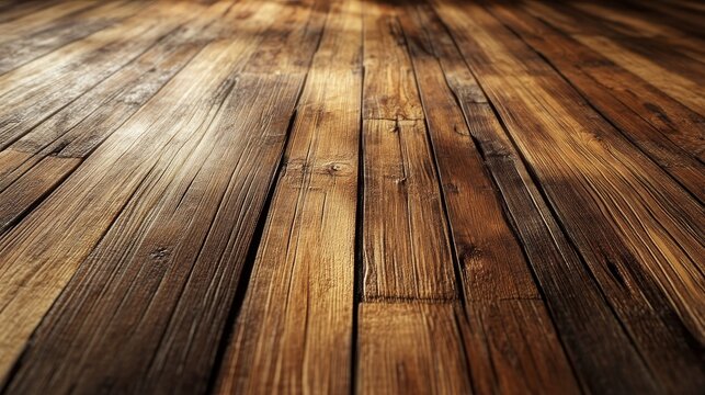 This image features a close-up of an aged wooden floor, highlighting the natural beauty of wood with its rich brown hues and textured grain. The warm tones and subtle light play create a sense of time