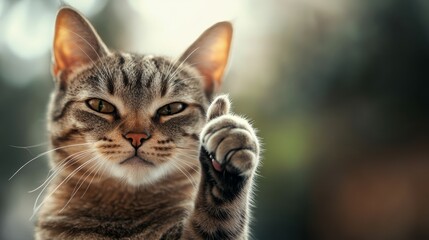 Obraz premium Cat paw showing thumbs up