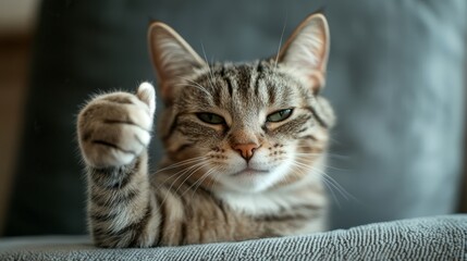 Obraz premium Cat paw showing thumbs up