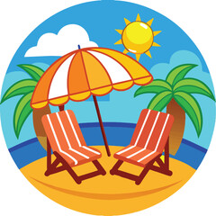 beach with umbrella and chairs