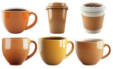 Obraz premium Collection of coffee cups in different designs isolated on transparent background