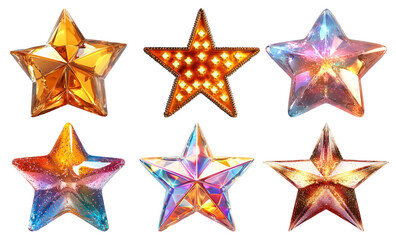 Obraz premium Set of decorative stars in various styles isolated on transparent background