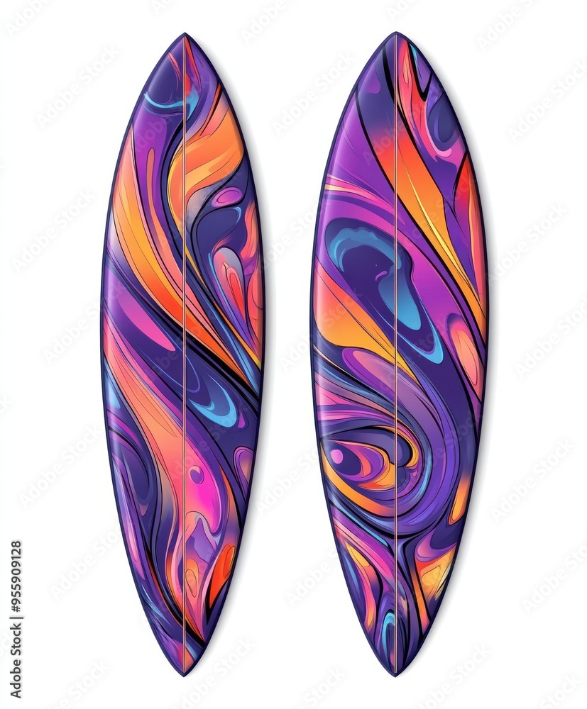 Canvas Prints Two colorful surfboards with vibrant swirling patterns.