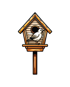 recommend clip art: Editable stroke vector of a birdhouse with a perch.