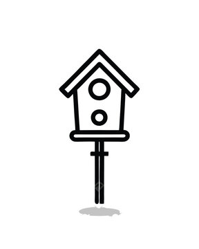 recommend clip art: Editable stroke vector illustration of a birdhouse with a perch.