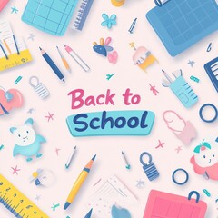 Back to School Illustration with Colorful School Supplies