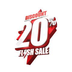 3d sales red and white discount price tag for composition 20 percent, amazing for product promotion