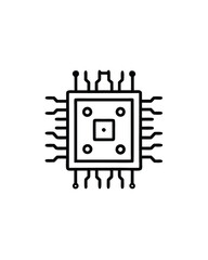 Editable stroke vector of a computer chip with visible pins.