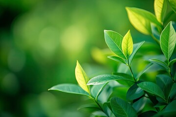 Obraz premium Modern close up of leaves on blurred green background. Premium background for banners or posters , ai