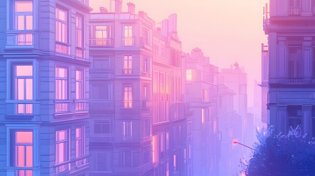 Pink and Purple Cityscape.