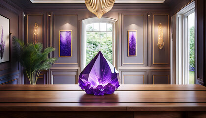 Luxurious modern sophisticated home interior entrance with an Amethyst crystal accent