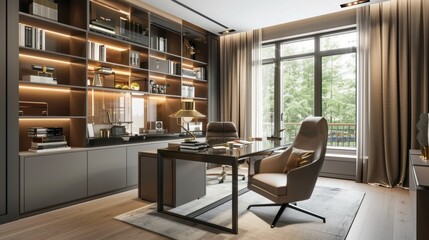 Sleek and Stylish Home Office. Modern work space concept