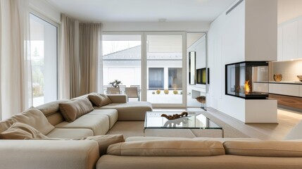 Fototapeta premium Elegant Minimalism. Modern minimalist living room with a neutral color palette
