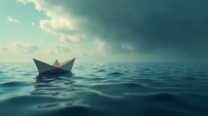 Obraz premium Adrift Paper Boat in Severe Weather